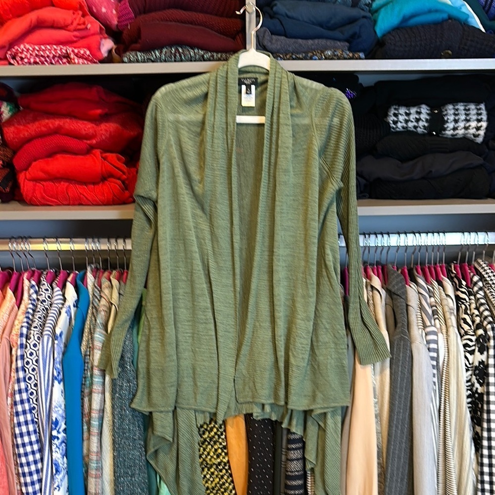 Talbots dark sage long sleeve open front cardigan size S